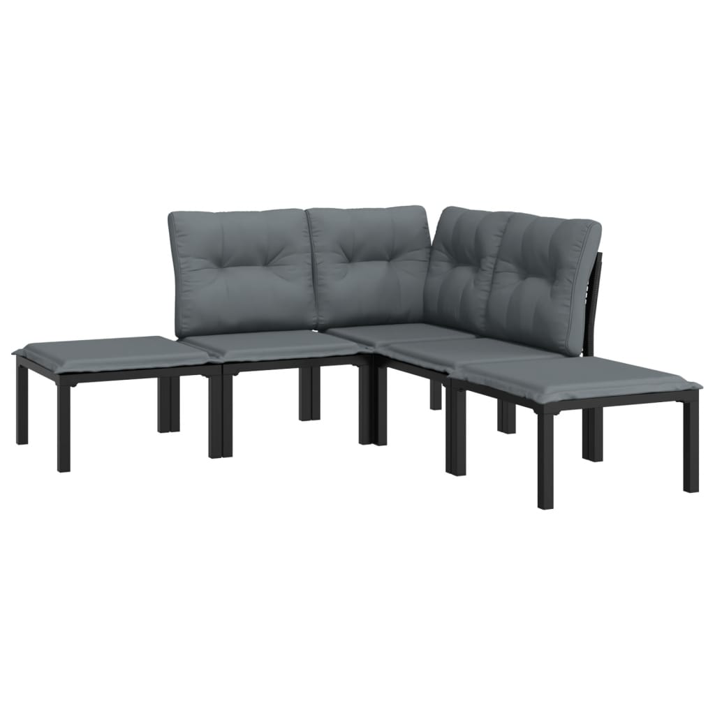 vidaXL Set mobilier de grădină, 5 piese, negru/gri, poliratan
