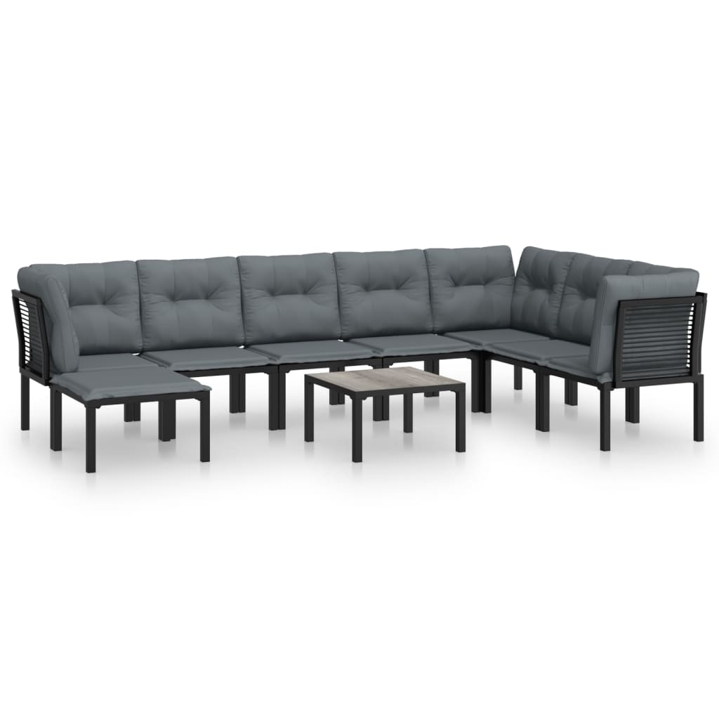 vidaXL Set mobilier de grădină, 9 piese, negru și gri, poliratan