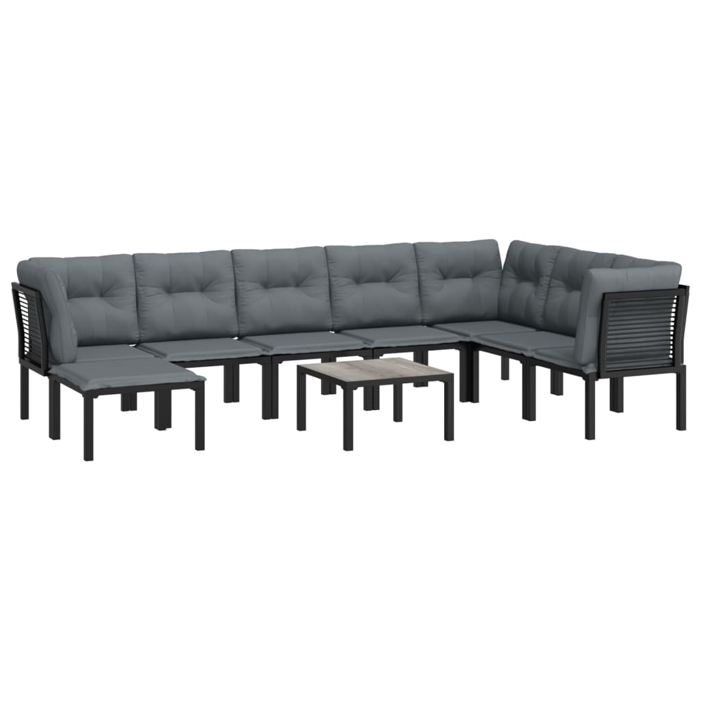 vidaXL Set mobilier de grădină, 9 piese, negru și gri, poliratan