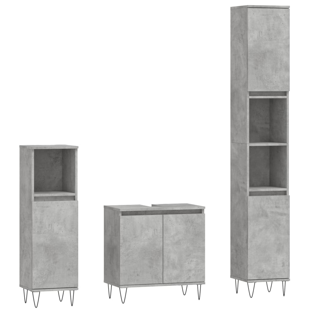 vidaXL Set dulapuri de baie, 3 piese, gri beton, lemn prelucrat vidaXL Set dulapuri de baie, 3 piese, gri beton, lemn prelucrat