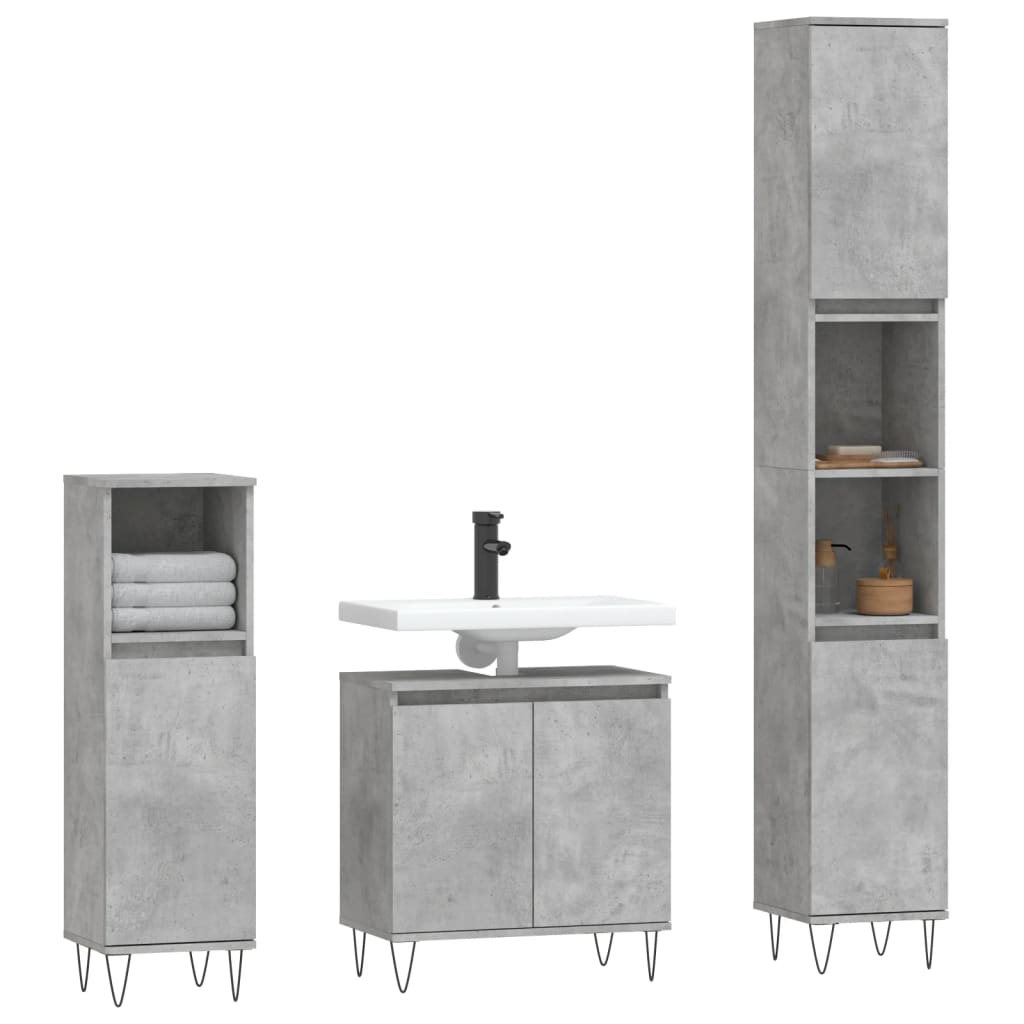 vidaXL Set dulapuri de baie, 3 piese, gri beton, lemn prelucrat vidaXL Set dulapuri de baie, 3 piese, gri beton, lemn prelucrat