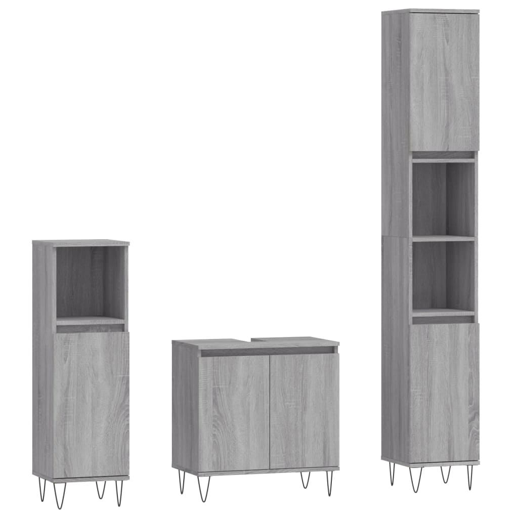 vidaXL Set dulapuri de baie, 3 piese, gri sonoma, lemn prelucrat vidaXL Set dulapuri de baie, 3 piese, gri sonoma, lemn prelucrat