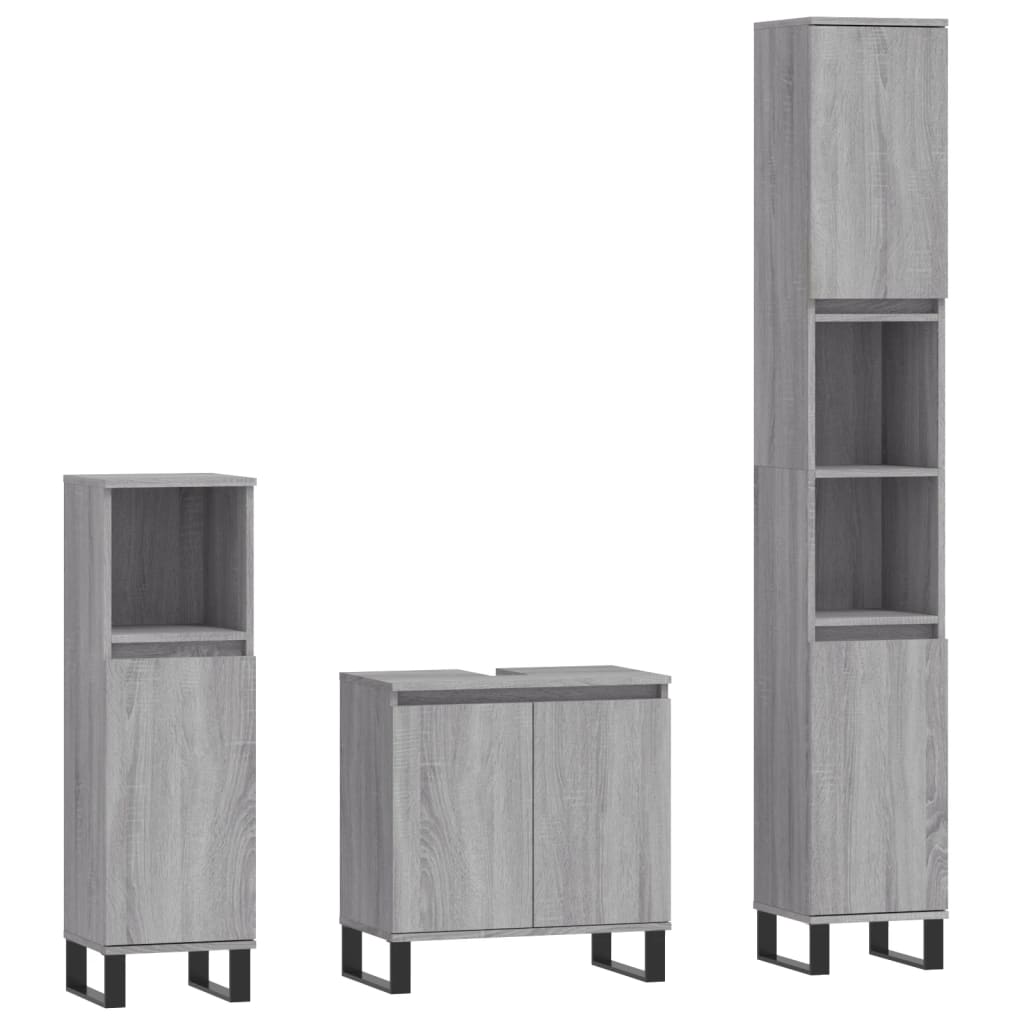 vidaXL Set dulapuri de baie, 3 piese, gri sonoma, lemn prelucrat vidaXL Set dulapuri de baie, 3 piese, gri sonoma, lemn prelucrat