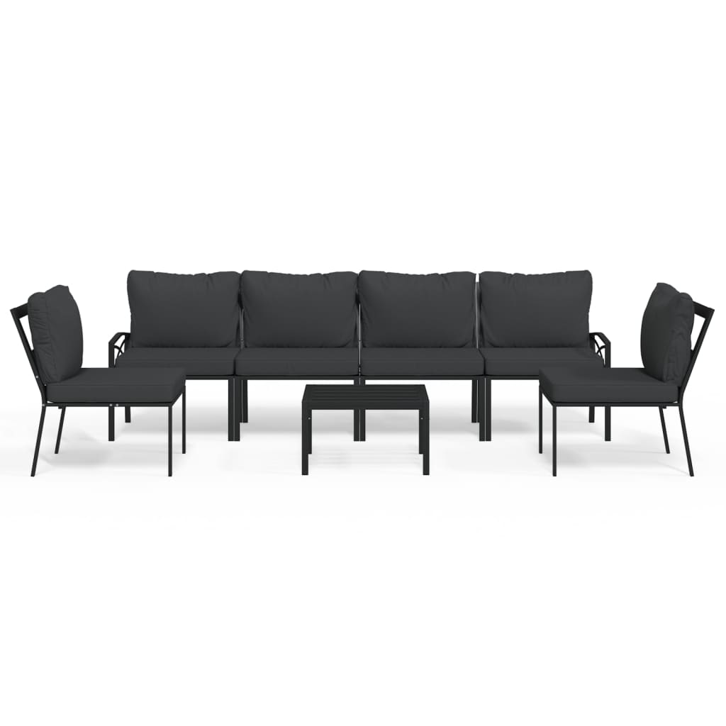 vidaXL Set mobilier grădină cu perne gri, 7 piese, oțel vidaXL Set mobilier grădină cu perne gri, 7 piese, oțel