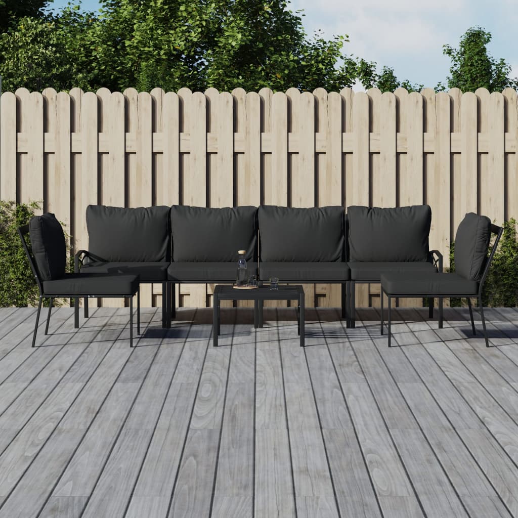 vidaXL Set mobilier grădină cu perne gri, 7 piese, oțel vidaXL Set mobilier grădină cu perne gri, 7 piese, oțel