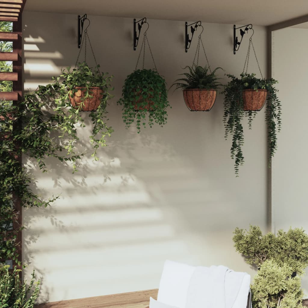 vidaXL Suporturi de jardiniere coș suspendate 4 buc, negru, oțel vidaXL Suporturi de jardiniere coș suspendate 4 buc, negru, oțel