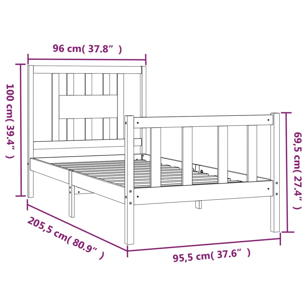vidaXL Cadru de pat cu tăblie, 90x200 cm, lemn masiv de pin vidaXL Cadru de pat cu tăblie, 90x200 cm, lemn masiv de pin