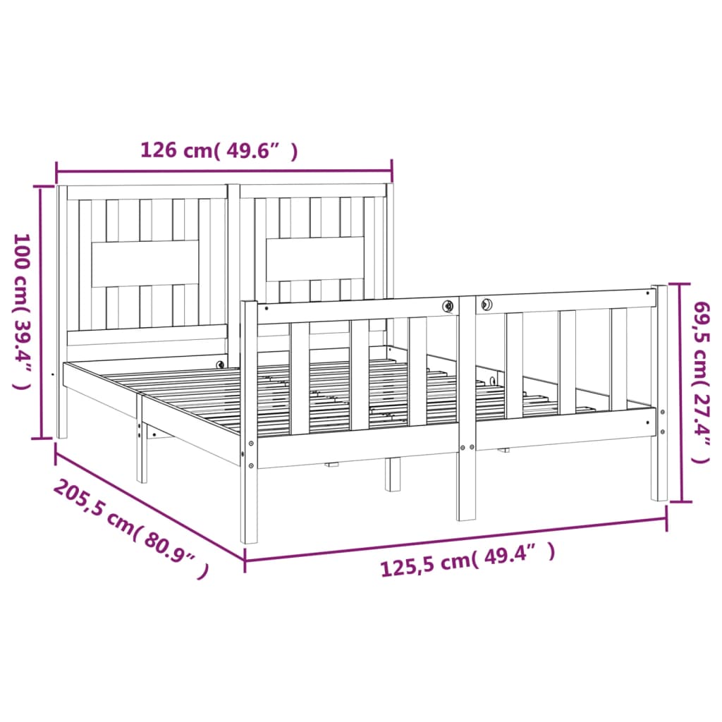 vidaXL Cadru de pat cu tăblie, 120x200 cm, lemn masiv de pin