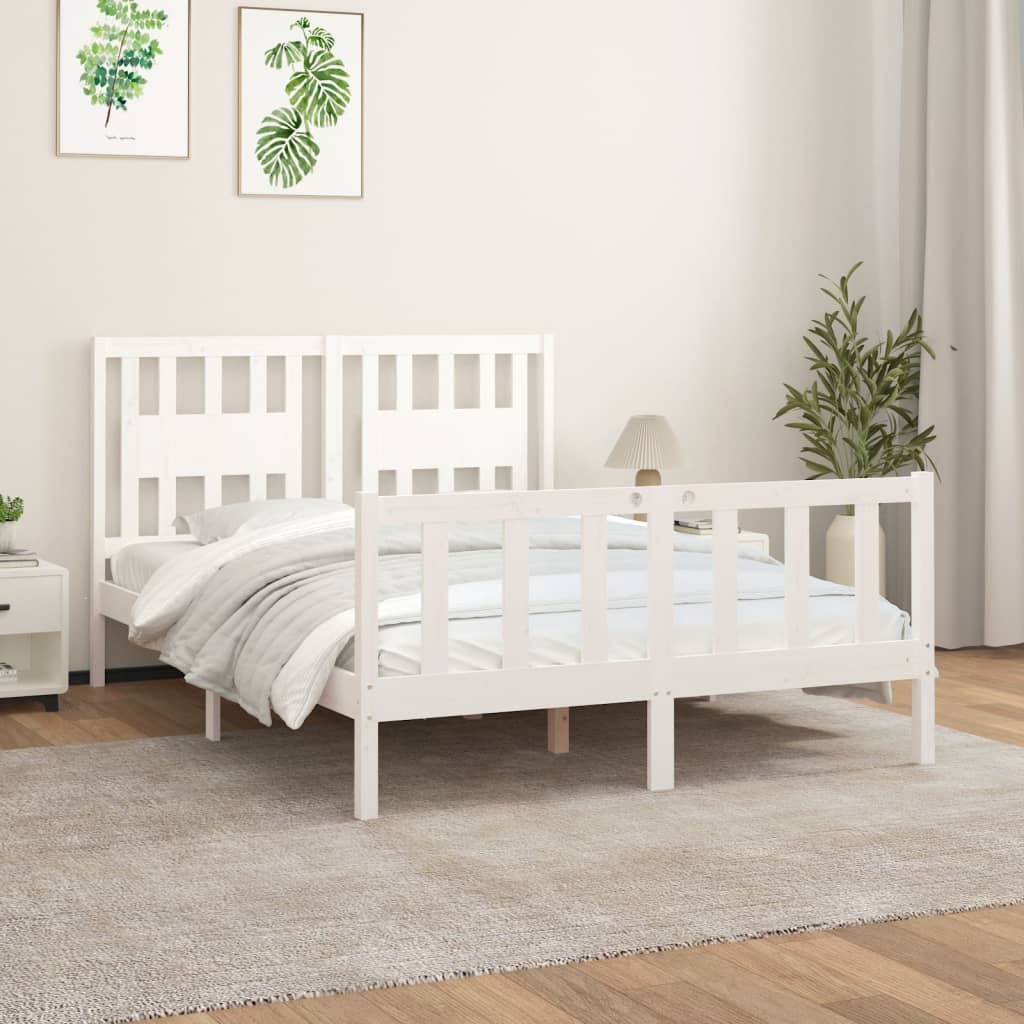 vidaXL Cadru de pat cu tăblie, alb, 120x200 cm, lemn masiv de pin vidaXL Cadru de pat cu tăblie, alb, 120x200 cm, lemn masiv de pin
