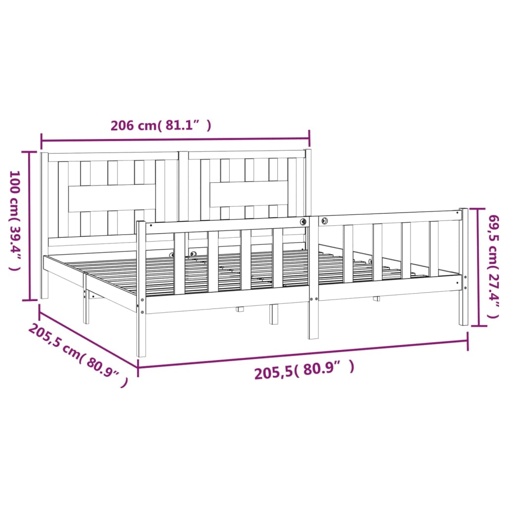 vidaXL Cadru de pat cu tăblie 200x200 cm, lemn masiv de pin