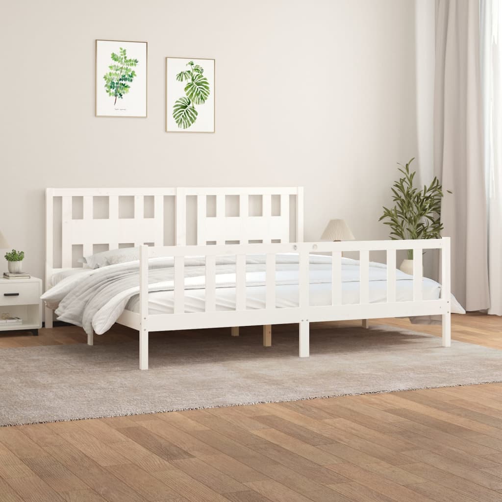 vidaXL Cadru de pat cu tăblie, alb, 200x200 cm, lemn masiv de pin vidaXL Cadru de pat cu tăblie, alb, 200x200 cm, lemn masiv de pin