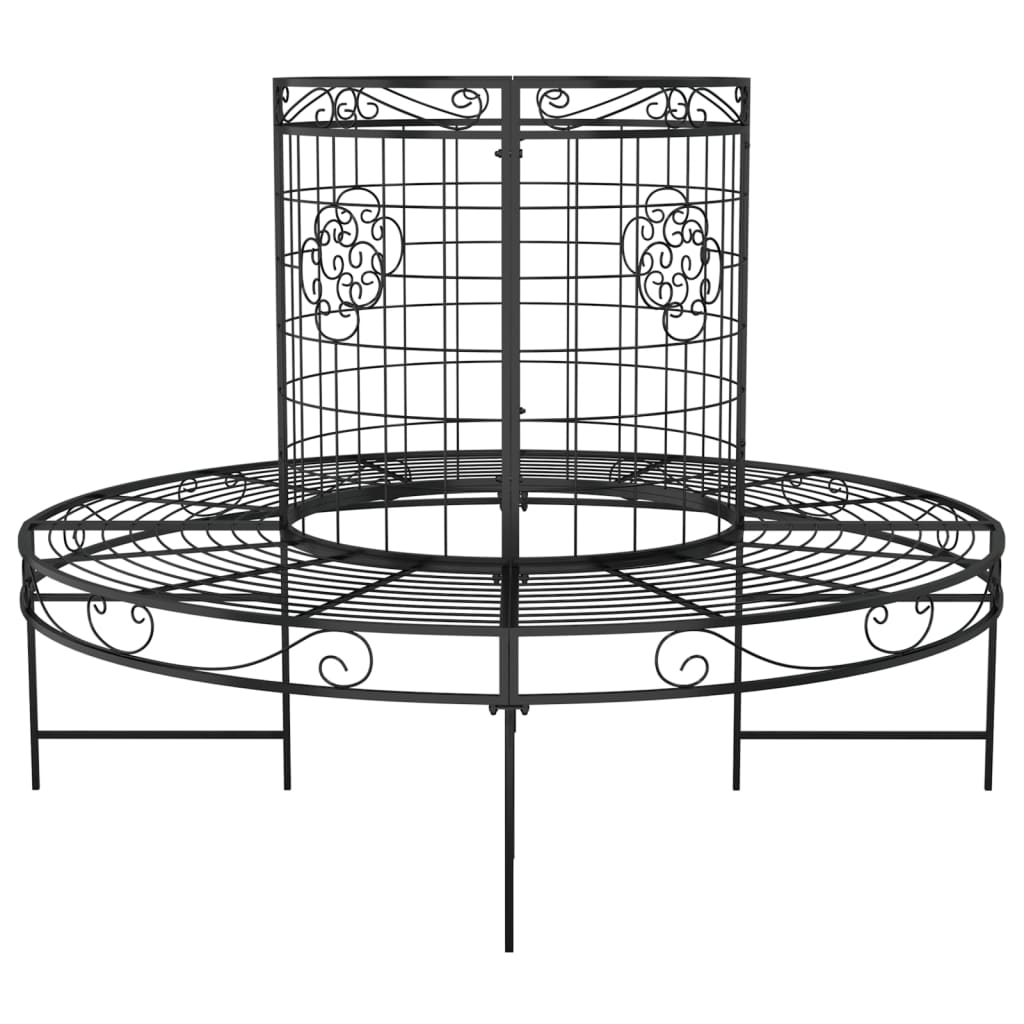 vidaXL Bancă circulară de copac, negru, Ø137 cm, oțel vidaXL Bancă circulară de copac, negru, Ø137 cm, oțel
