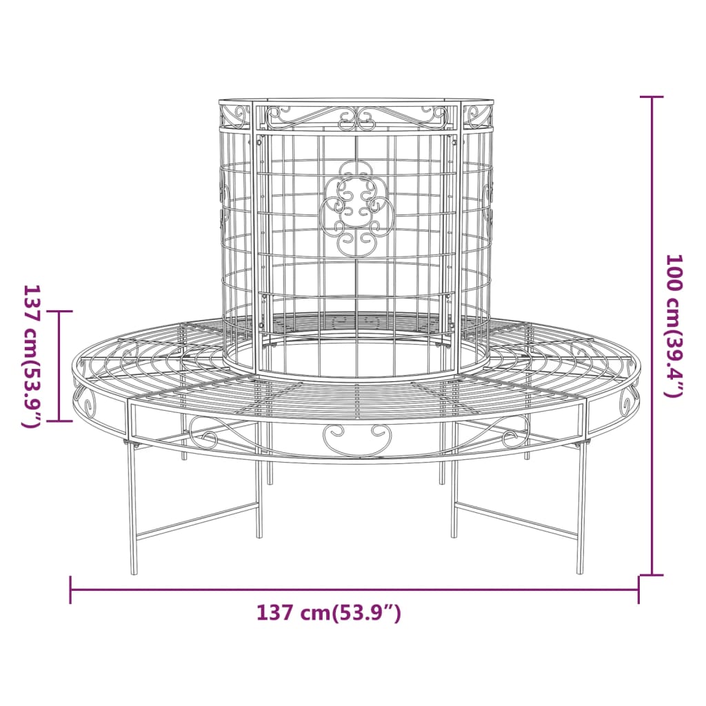 vidaXL Bancă circulară de copac, negru, Ø137 cm, oțel vidaXL Bancă circulară de copac, negru, Ø137 cm, oțel