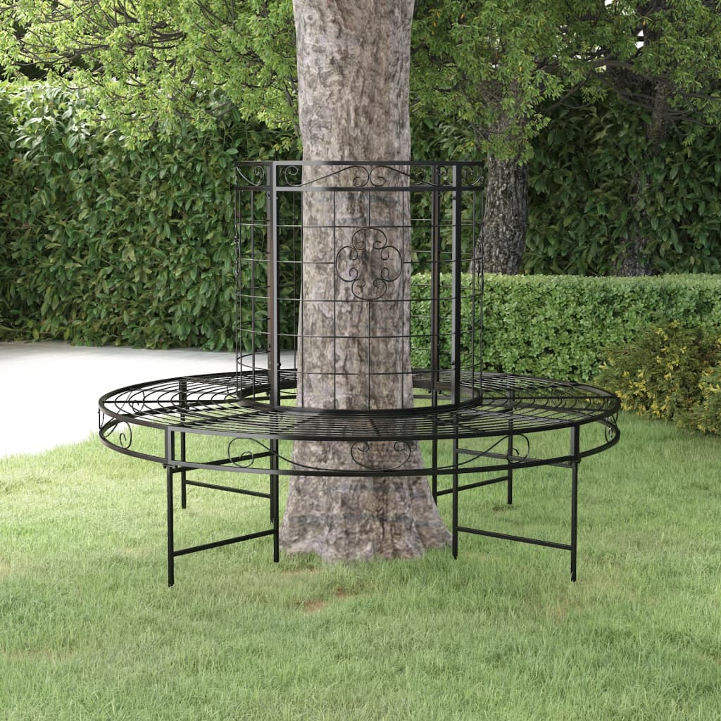 vidaXL Bancă circulară de copac, negru, Ø137 cm, oțel vidaXL Bancă circulară de copac, negru, Ø137 cm, oțel