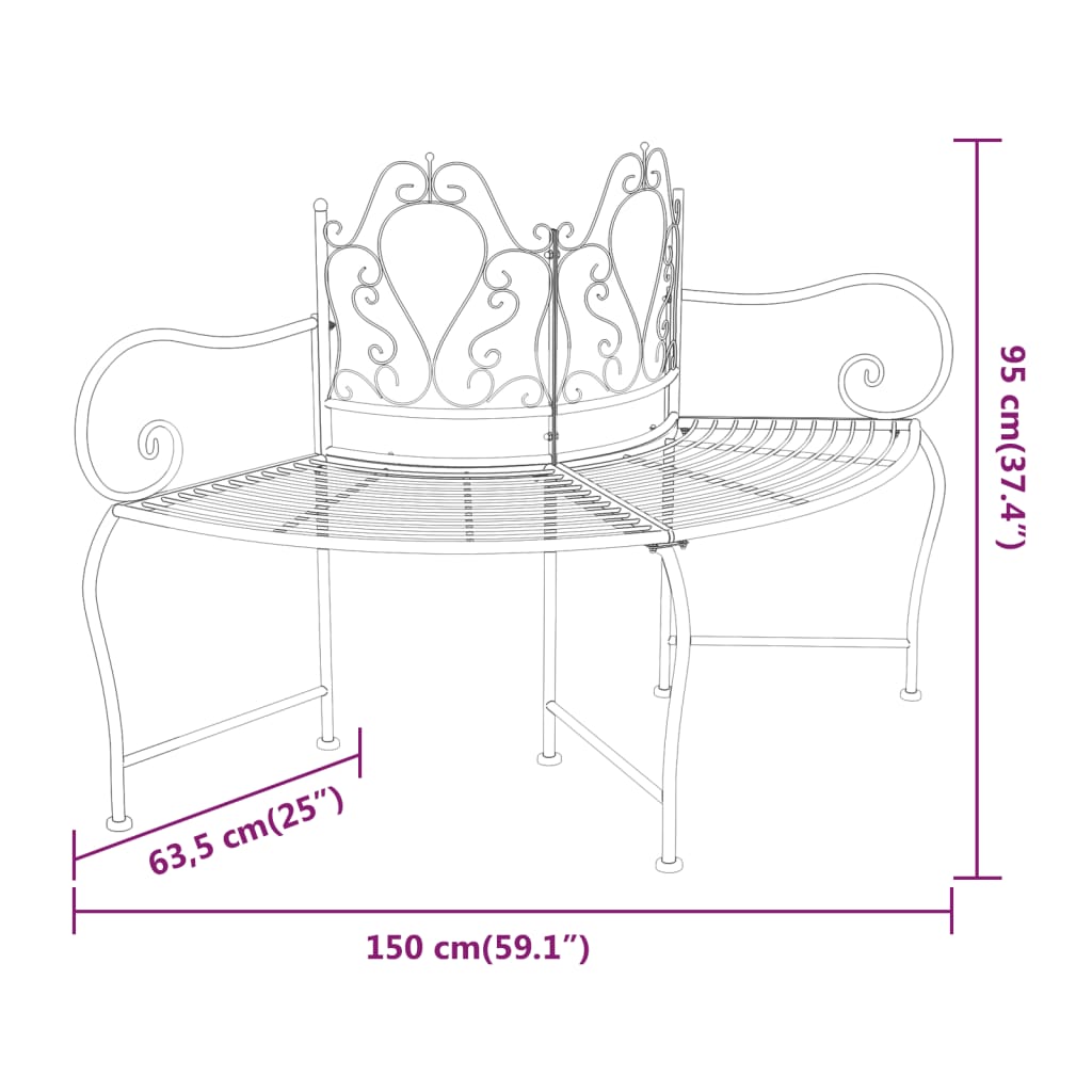 vidaXL Bancă circulară de copac, negru, 150 cm, oțel vidaXL Bancă circulară de copac, negru, 150 cm, oțel