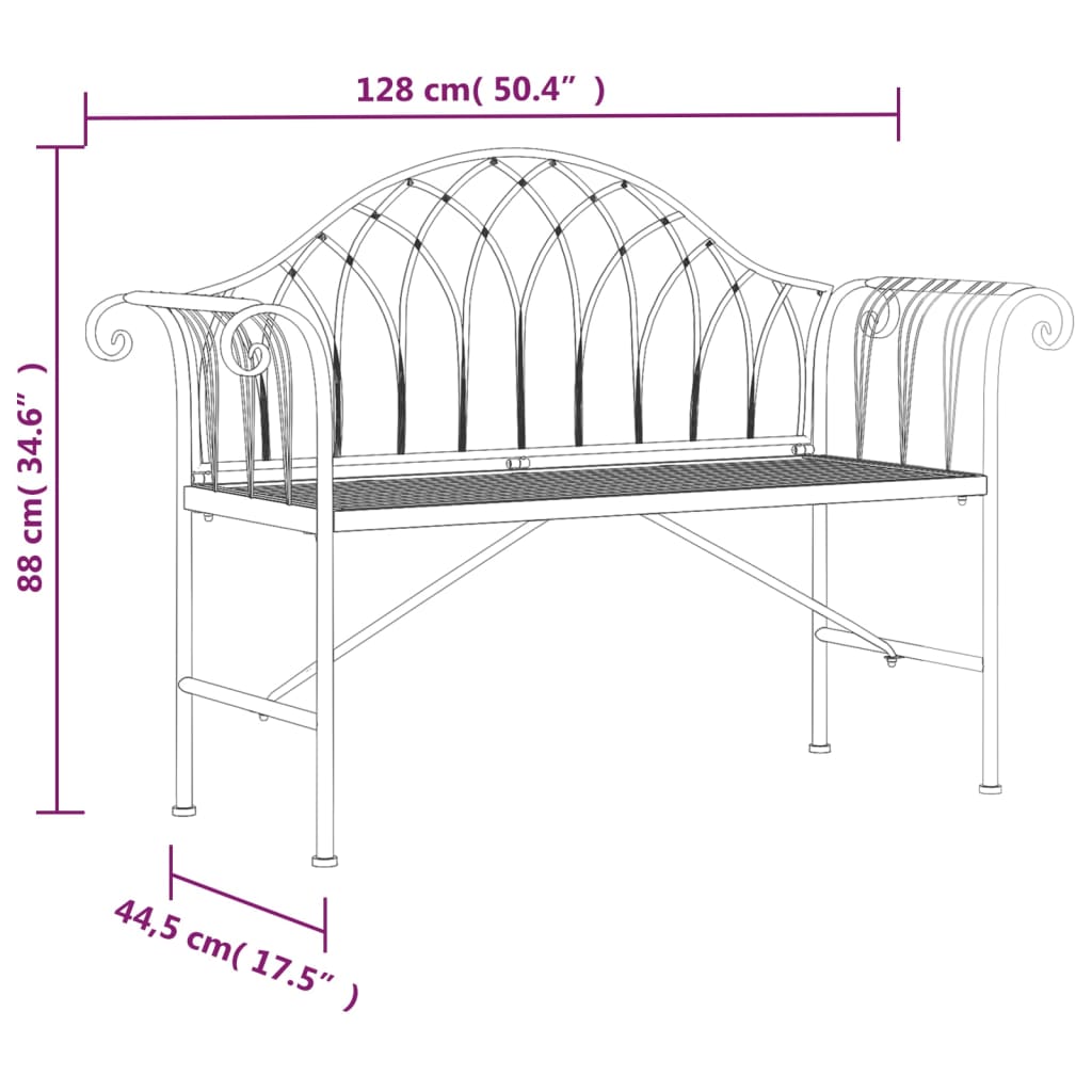 vidaXL Bancă de grădină cu 2 locuri, negru, 128 cm, oțel vidaXL Bancă de grădină cu 2 locuri, negru, 128 cm, oțel