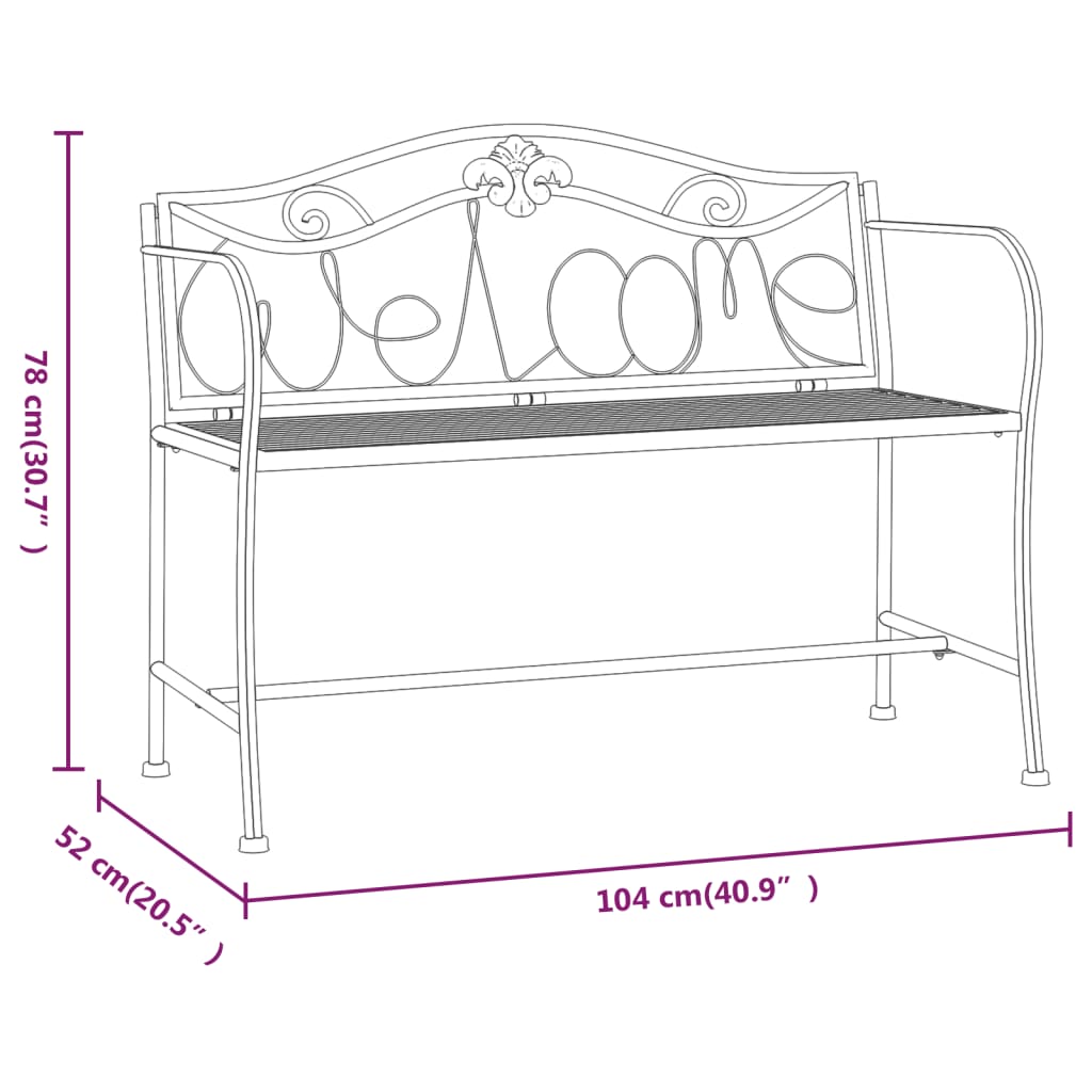 vidaXL Bancă de grădină cu 2 locuri, negru, 104 cm, oțel vidaXL Bancă de grădină cu 2 locuri, negru, 104 cm, oțel