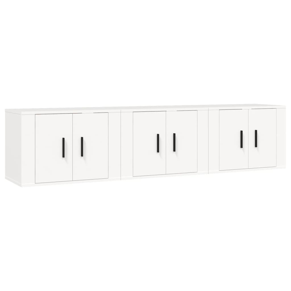 vidaXL Dulapuri TV montate pe perete, 3 buc., alb, 57x34,5x40 cm vidaXL Dulapuri TV montate pe perete, 3 buc., alb, 57x34,5x40 cm