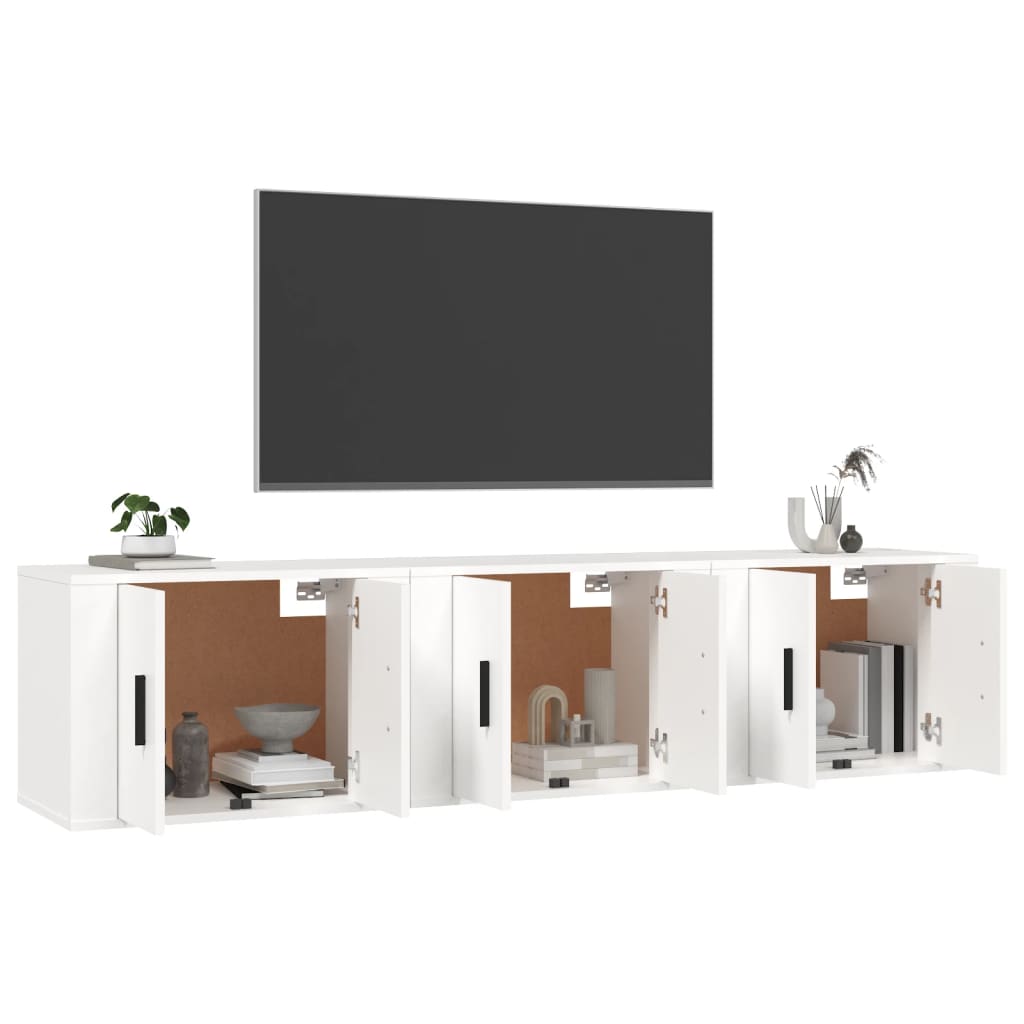 vidaXL Dulapuri TV montate pe perete, 3 buc., alb, 57x34,5x40 cm vidaXL Dulapuri TV montate pe perete, 3 buc., alb, 57x34,5x40 cm