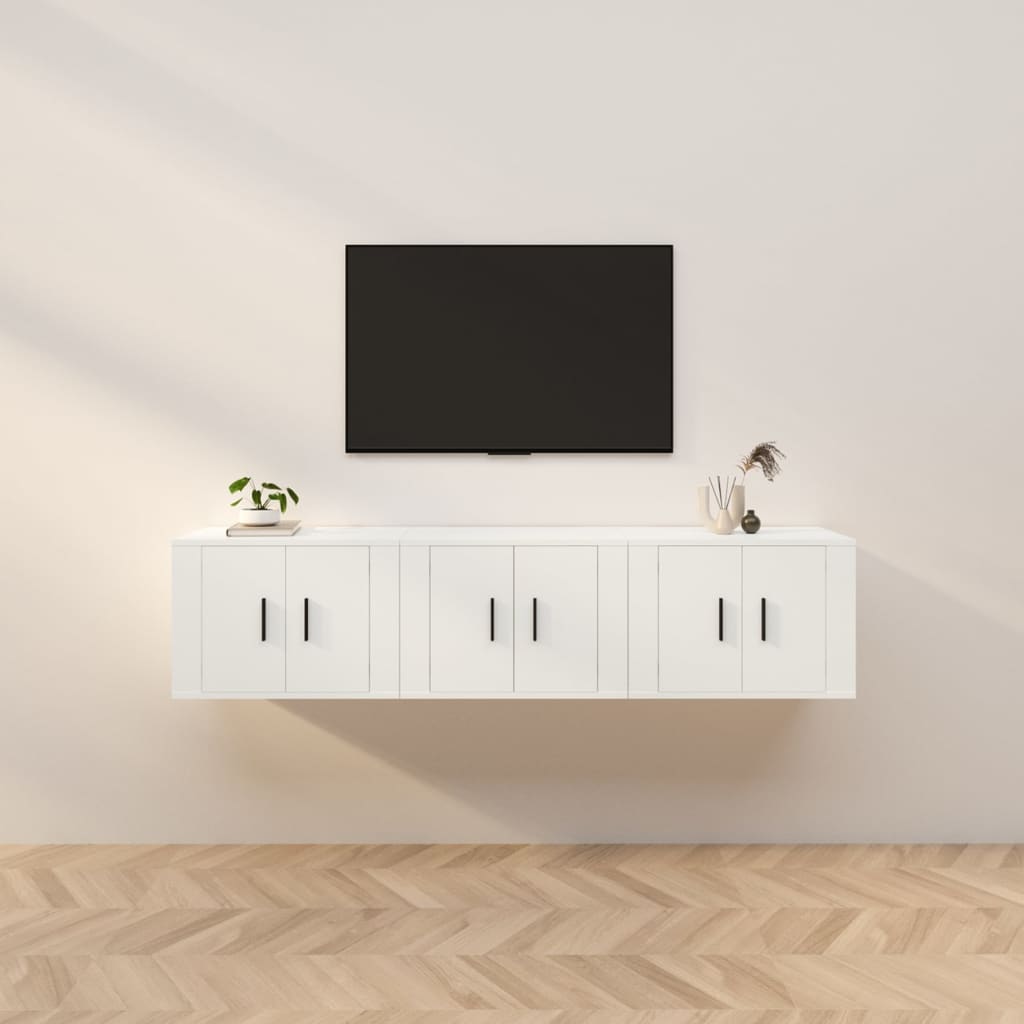 vidaXL Dulapuri TV montate pe perete, 3 buc., alb, 57x34,5x40 cm vidaXL Dulapuri TV montate pe perete, 3 buc., alb, 57x34,5x40 cm