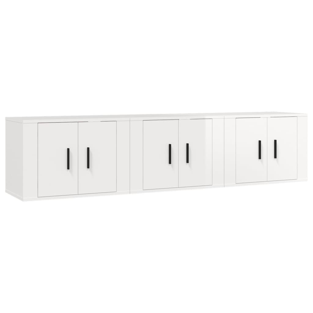 vidaXL Dulapuri TV montate perete 3 buc. alb extralucios 57x34,5x40 cm vidaXL Dulapuri TV montate perete 3 buc. alb extralucios 57x34,5x40 cm