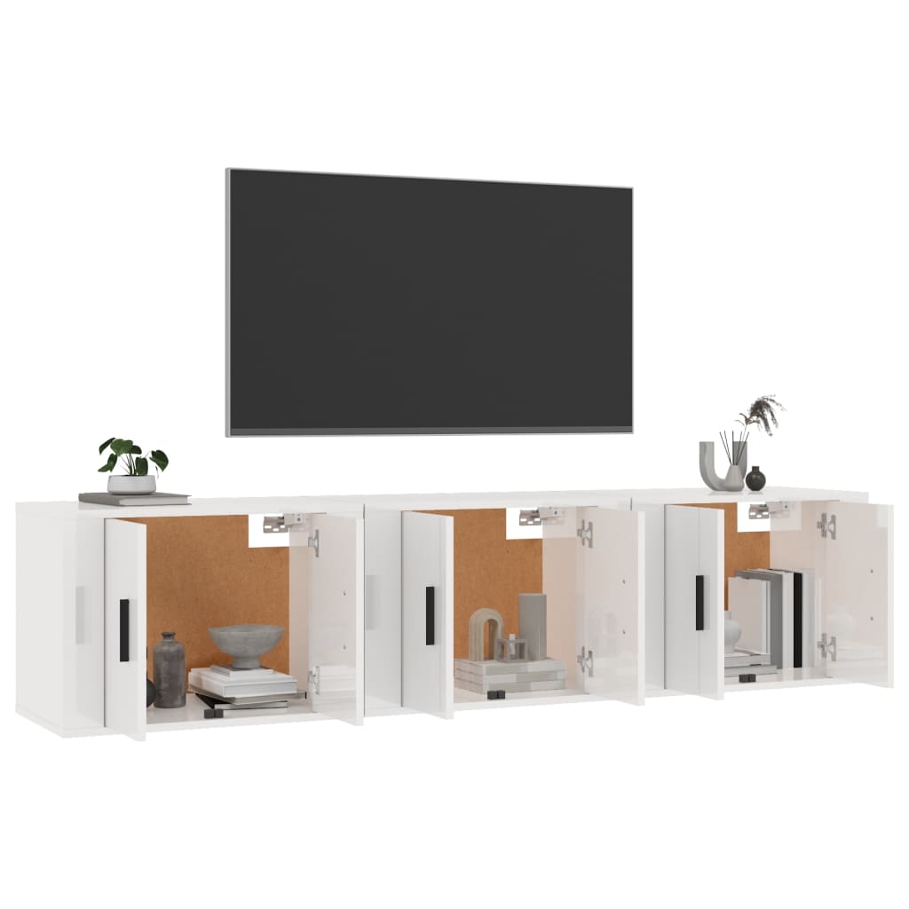 vidaXL Dulapuri TV montate perete 3 buc. alb extralucios 57x34,5x40 cm vidaXL Dulapuri TV montate perete 3 buc. alb extralucios 57x34,5x40 cm