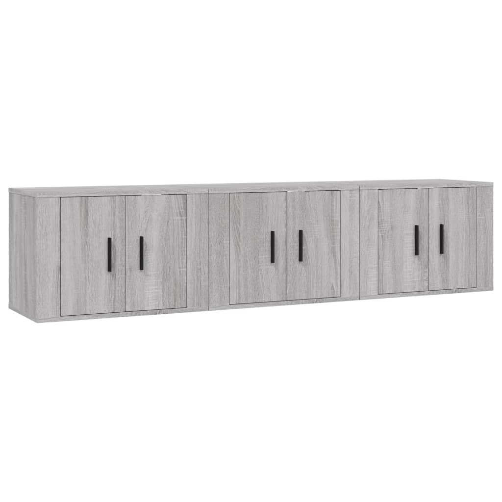 vidaXL Dulapuri TV montate pe perete, 3 buc., gri sonoma 57x34,5x40 cm vidaXL Dulapuri TV montate pe perete, 3 buc., gri sonoma 57x34,5x40 cm