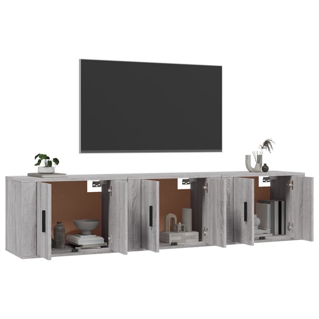 vidaXL Dulapuri TV montate pe perete, 3 buc., gri sonoma 57x34,5x40 cm vidaXL Dulapuri TV montate pe perete, 3 buc., gri sonoma 57x34,5x40 cm