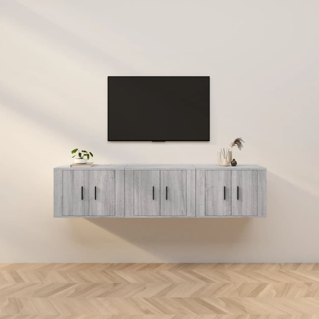 vidaXL Dulapuri TV montate pe perete, 3 buc., gri sonoma 57x34,5x40 cm vidaXL Dulapuri TV montate pe perete, 3 buc., gri sonoma 57x34,5x40 cm