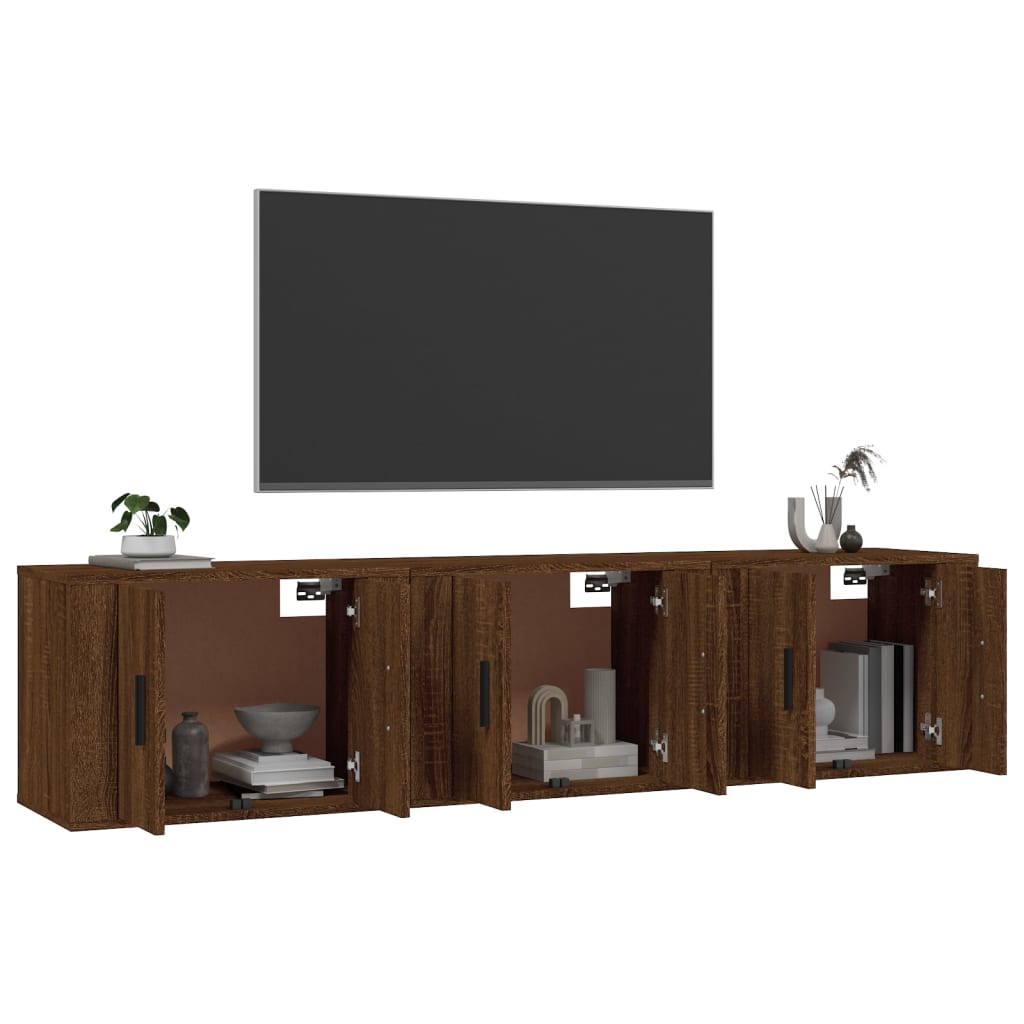 vidaXL Dulapuri TV de perete, 3 buc., stejar maro, 57x34,5x40 cm