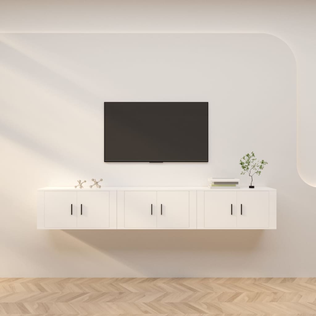 vidaXL Dulapuri TV montate pe perete, 3 buc., alb, 80x34,5x40 cm vidaXL Dulapuri TV montate pe perete, 3 buc., alb, 80x34,5x40 cm