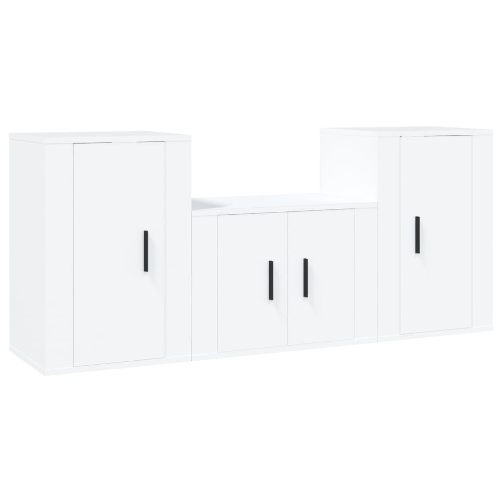 vidaXL Set comodă TV, 3 piese, alb, lemn prelucrat vidaXL Set comodă TV, 3 piese, alb, lemn prelucrat