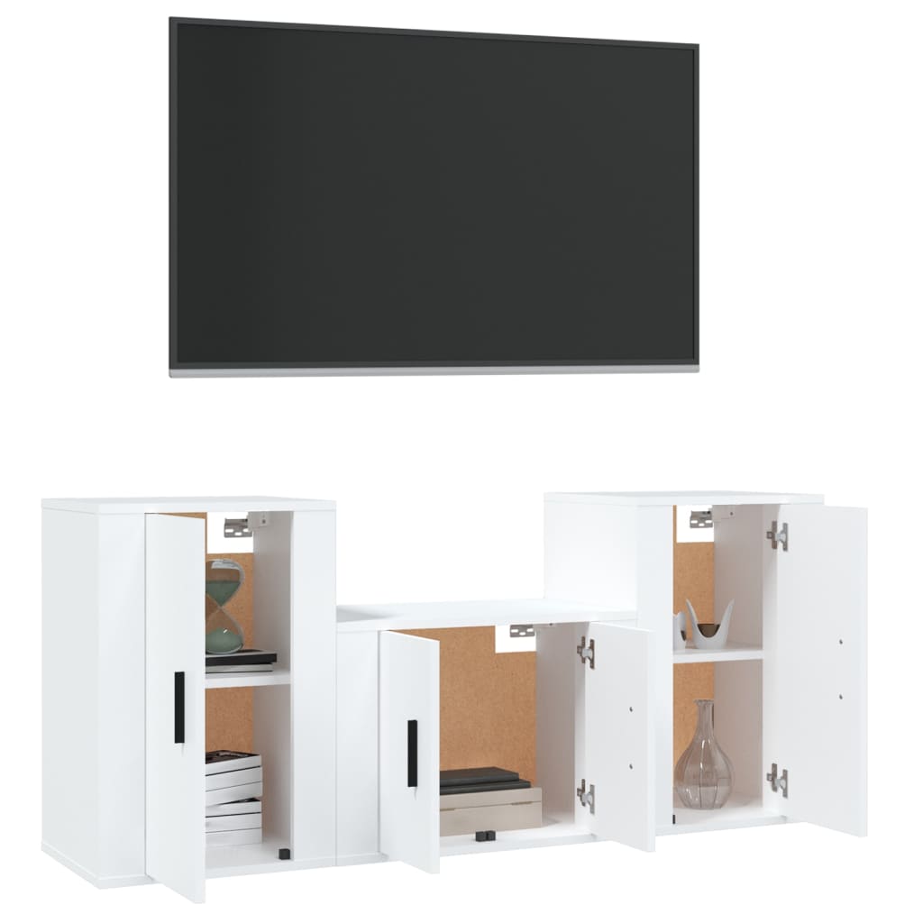 vidaXL Set comodă TV, 3 piese, alb, lemn prelucrat vidaXL Set comodă TV, 3 piese, alb, lemn prelucrat