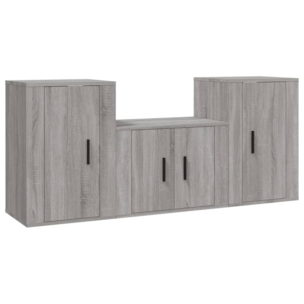 vidaXL Set dulap TV, 3 piese, gri sonoma, lemn prelucrat vidaXL Set dulap TV, 3 piese, gri sonoma, lemn prelucrat