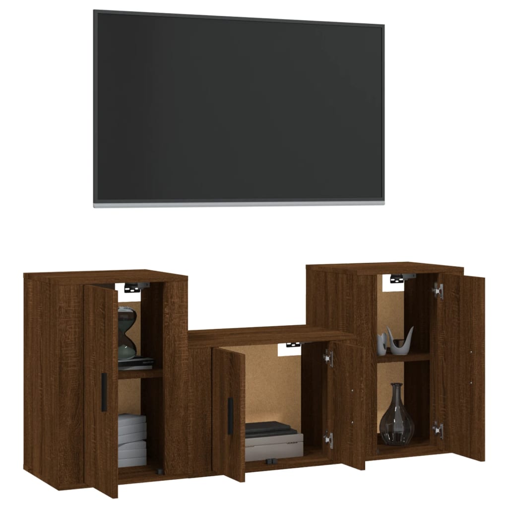 vidaXL Set dulap TV, 3 piese, stejar maro, lemn prelucrat vidaXL Set dulap TV, 3 piese, stejar maro, lemn prelucrat