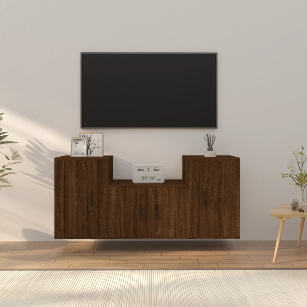 vidaXL Set dulap TV, 3 piese, stejar maro, lemn prelucrat vidaXL Set dulap TV, 3 piese, stejar maro, lemn prelucrat