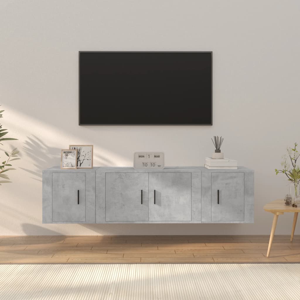 vidaXL Set dulapuri TV, 3 piese, gri beton, lemn prelucrat vidaXL Set dulapuri TV, 3 piese, gri beton, lemn prelucrat