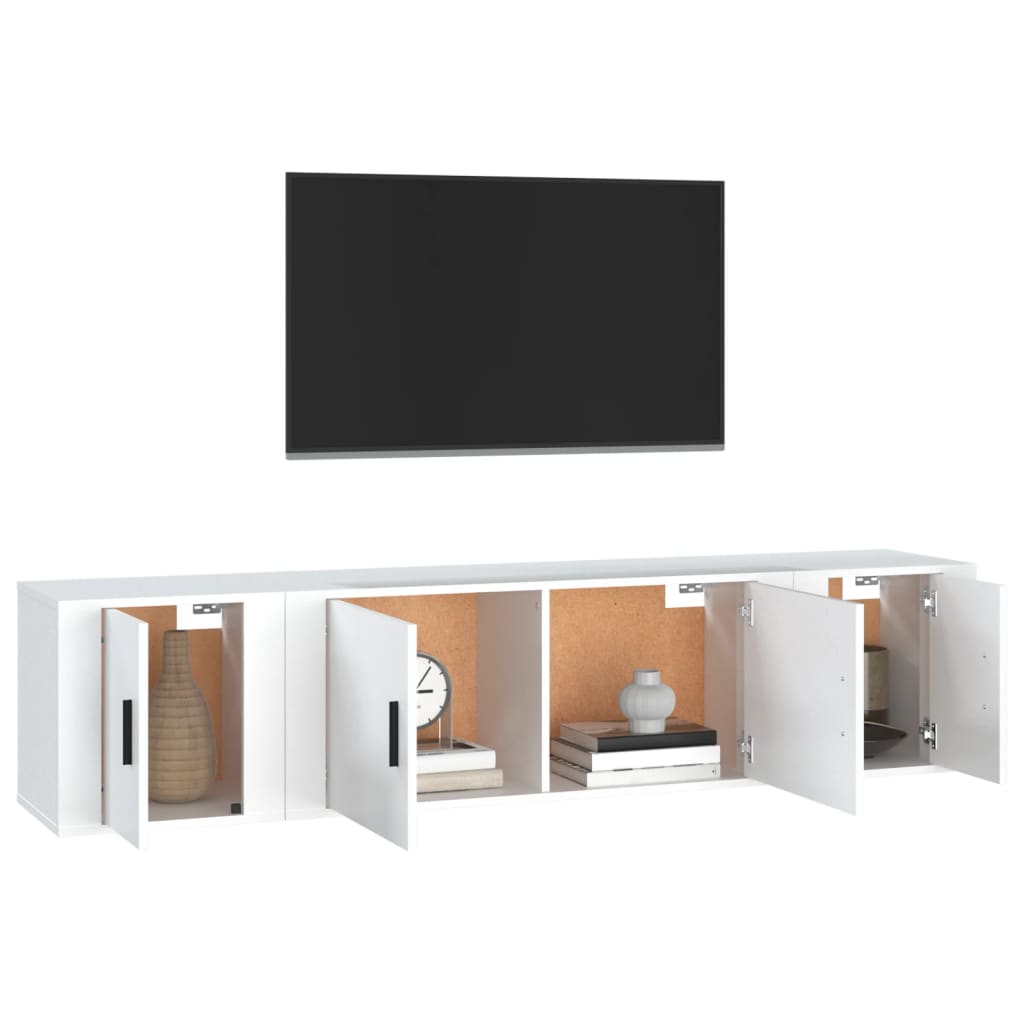 vidaXL Set comodă TV, 3 piese, alb, lemn prelucrat vidaXL Set comodă TV, 3 piese, alb, lemn prelucrat