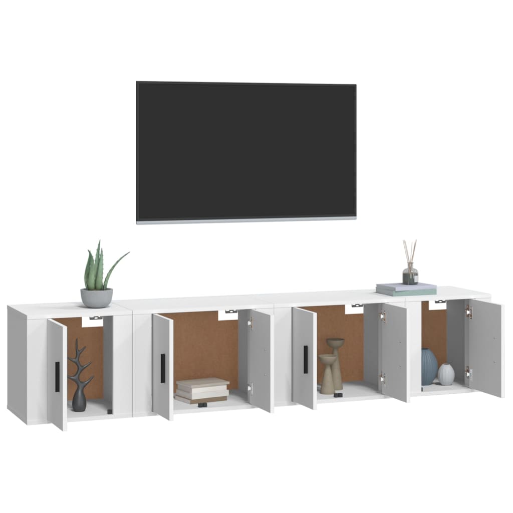vidaXL Set dulap TV, 4 piese, alb, lemn prelucrat vidaXL Set dulap TV, 4 piese, alb, lemn prelucrat