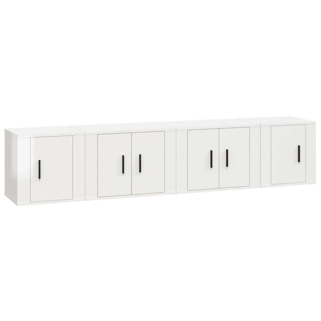 vidaXL Set dulap TV, 4 piese, alb extralucios, lemn prelucrat vidaXL Set dulap TV, 4 piese, alb extralucios, lemn prelucrat