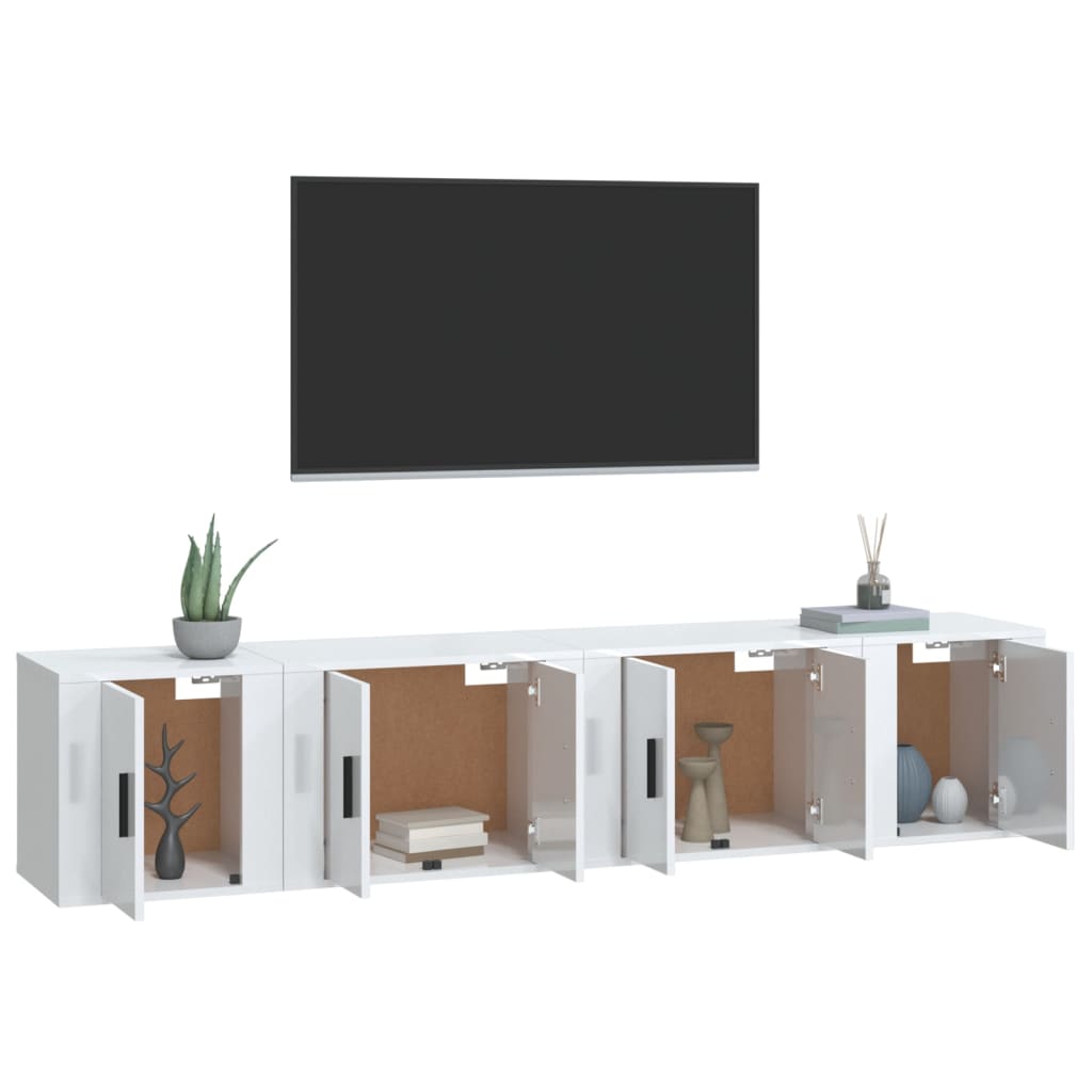 vidaXL Set dulap TV, 4 piese, alb extralucios, lemn prelucrat vidaXL Set dulap TV, 4 piese, alb extralucios, lemn prelucrat