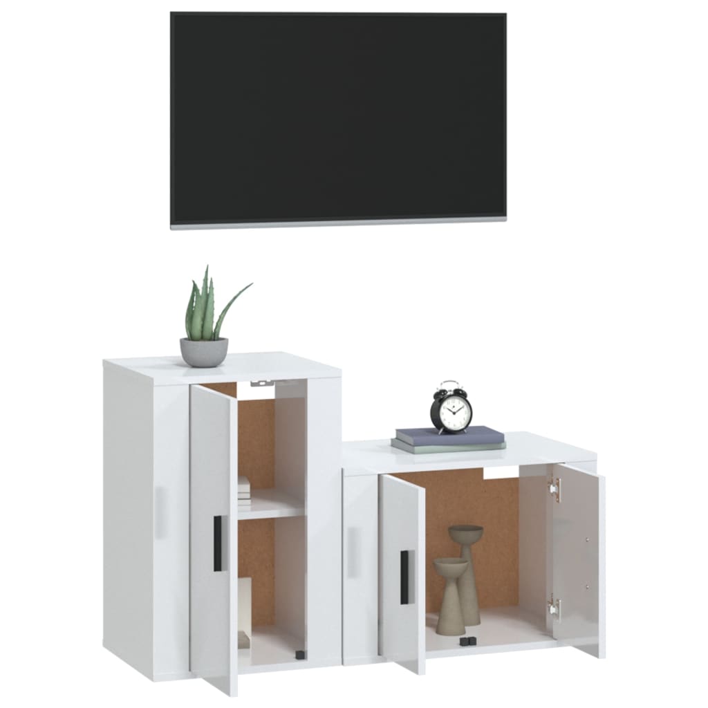 vidaXL Set dulap TV, 2 piese, alb extralucios, lemn prelucrat vidaXL Set dulap TV, 2 piese, alb extralucios, lemn prelucrat