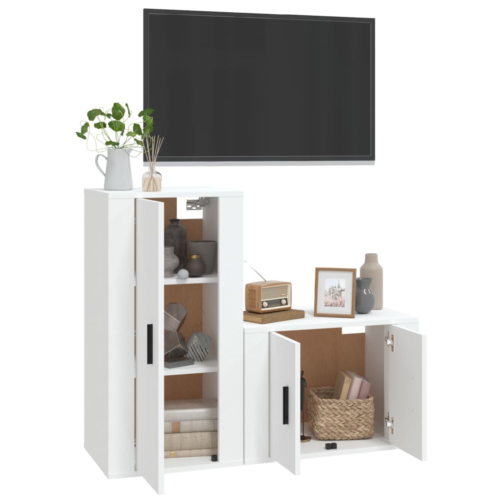 vidaXL Set dulap TV, 2 piese, alb, lemn prelucrat vidaXL Set dulap TV, 2 piese, alb, lemn prelucrat