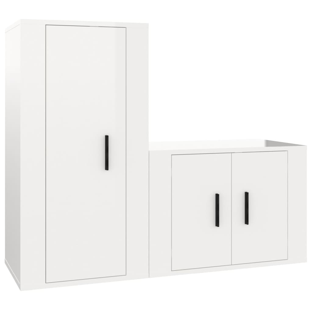 vidaXL Set dulap TV, 2 piese, alb extralucios, lemn prelucrat vidaXL Set dulap TV, 2 piese, alb extralucios, lemn prelucrat