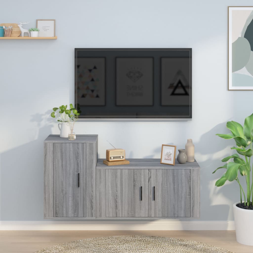 vidaXL Set dulapuri TV, 2 piese, gri sonoma, lemn prelucrat vidaXL Set dulapuri TV, 2 piese, gri sonoma, lemn prelucrat