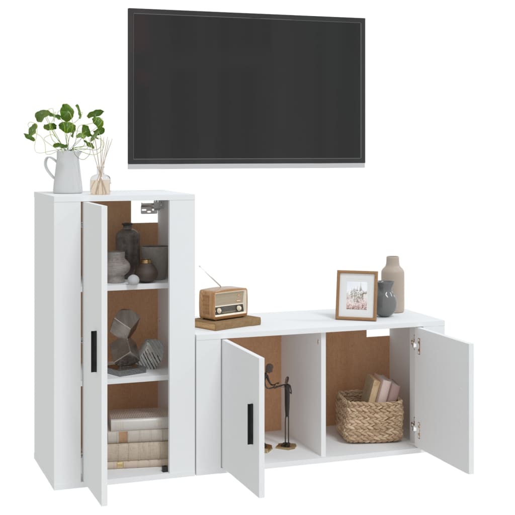 vidaXL Set dulap TV, 2 piese, alb, lemn prelucrat vidaXL Set dulap TV, 2 piese, alb, lemn prelucrat