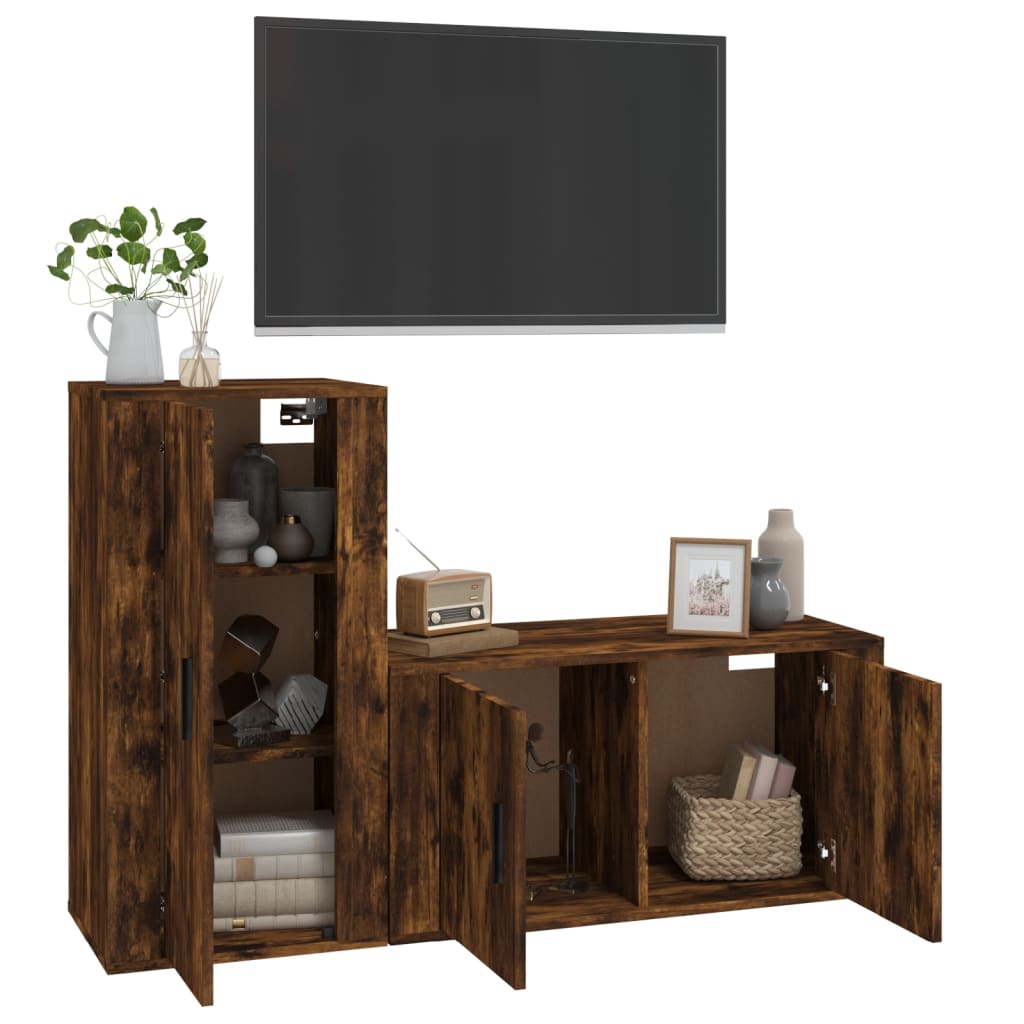 vidaXL Set dulapuri TV, 2 piese, stejar fumuriu, lemn prelucrat vidaXL Set dulapuri TV, 2 piese, stejar fumuriu, lemn prelucrat