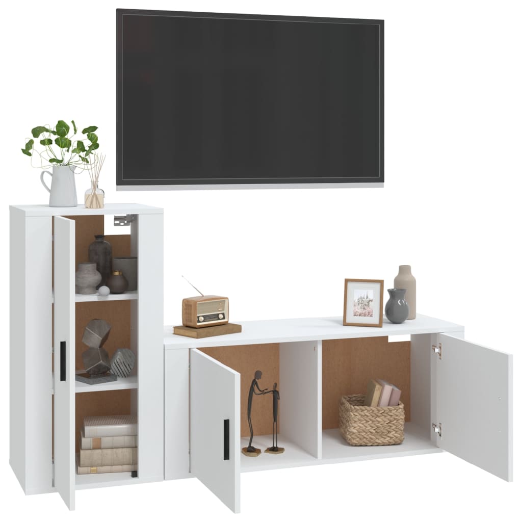 vidaXL Set dulap TV, 2 piese, alb, lemn prelucrat vidaXL Set dulap TV, 2 piese, alb, lemn prelucrat