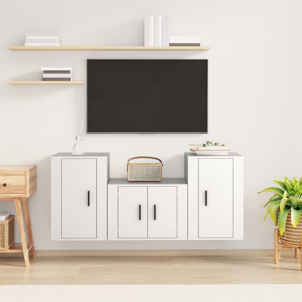 vidaXL Set comodă TV, 3 piese, alb, lemn prelucrat vidaXL Set comodă TV, 3 piese, alb, lemn prelucrat