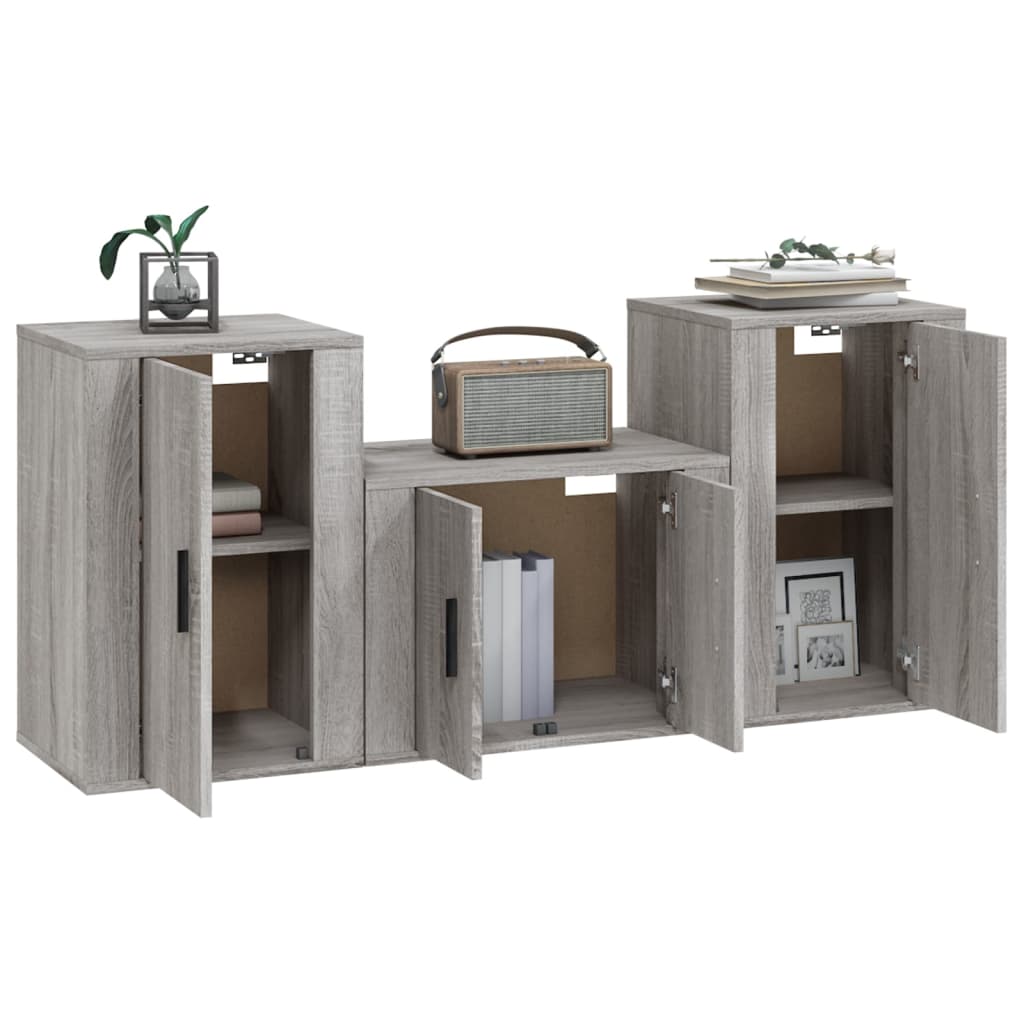 vidaXL Set dulap TV, 3 piese, gri sonoma, lemn prelucrat vidaXL Set dulap TV, 3 piese, gri sonoma, lemn prelucrat